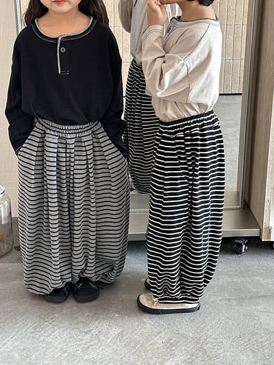 日系條紋蘿蔔寬褲2