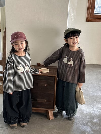 日系大白鴨鴨條紋薄上衣10