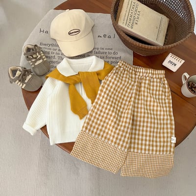 俏皮黃格子寬褲3