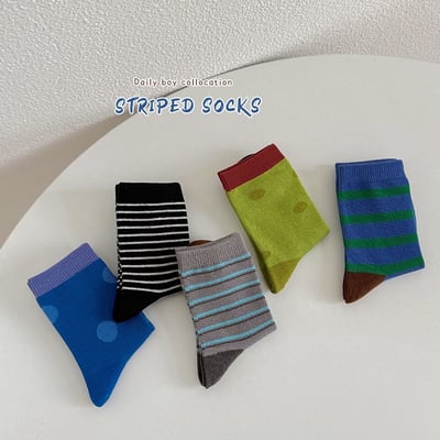 韓系條紋中筒長襪( 5入組 ）4