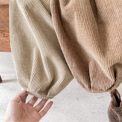 日系格子補丁條絨長褲7