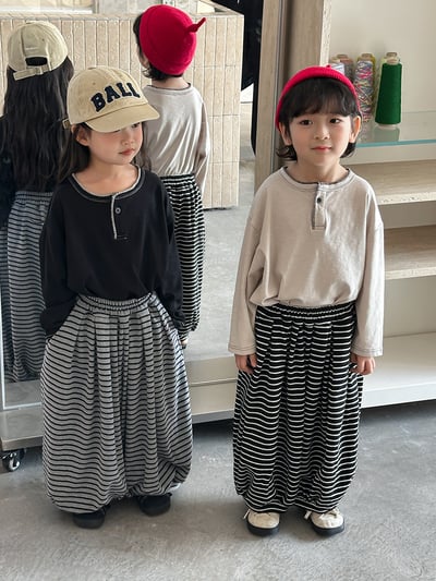 日系條紋蘿蔔寬褲7