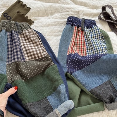 復古拼花布特色中性哈倫長褲(自留款)11