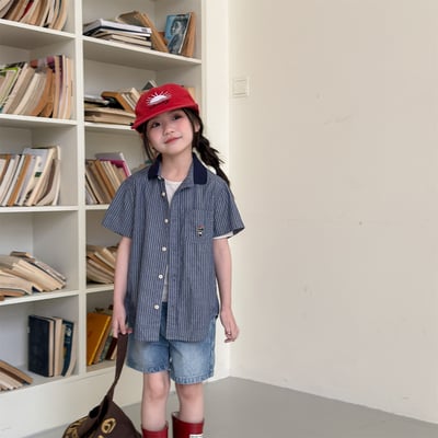 韓系棒球小熊跳色領襯衫21