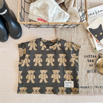 *門市熱銷*韓版高磅數滿版小熊落肩上衣10