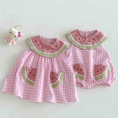 推 ♡ 可愛西瓜領格子姊妹裝4