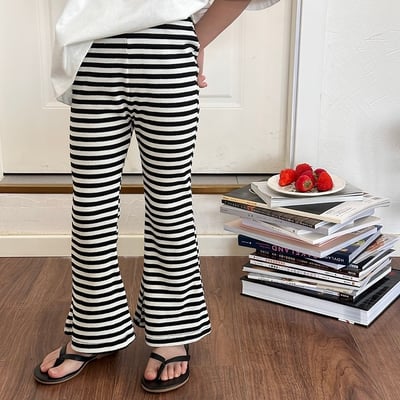 韓系黑白條紋喇叭褲1