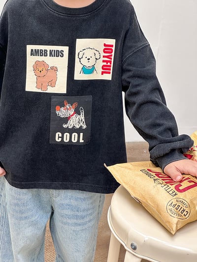 復古束口刷色狗狗上衣2