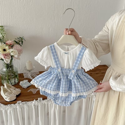 小清新格子吊帶兩件套包屁衣2
