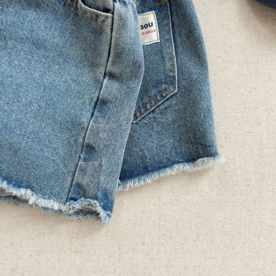 經典簡約下擺抽鬚牛仔五分褲9