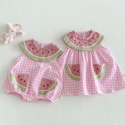 推 ♡ 可愛西瓜領格子姊妹裝1