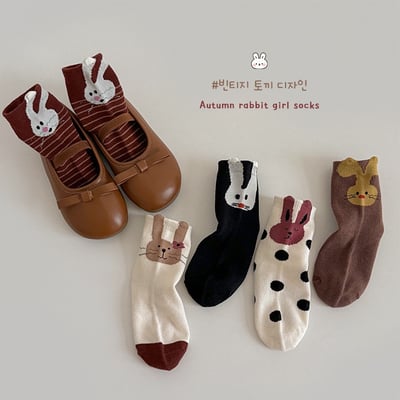 韓系小兔子中筒長襪 ( 5入組 ）4