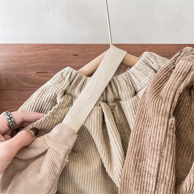 日系格子補丁條絨長褲10