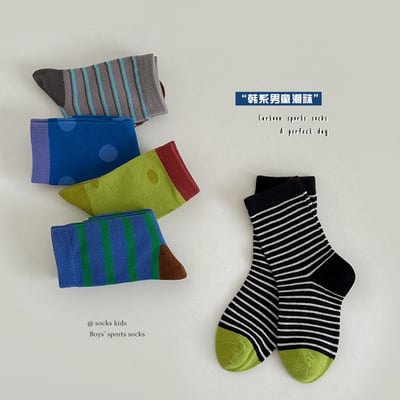 韓系條紋中筒長襪( 5入組 ）3