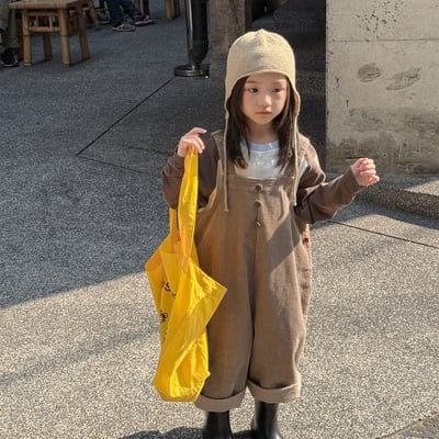 推 ♡ 韓系冬季條絨吊帶褲15