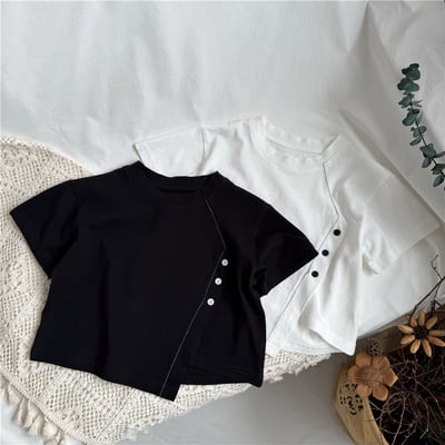 韓系特色斜拼釦上衣1