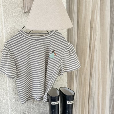 小圖條紋抓皺肩上衣12