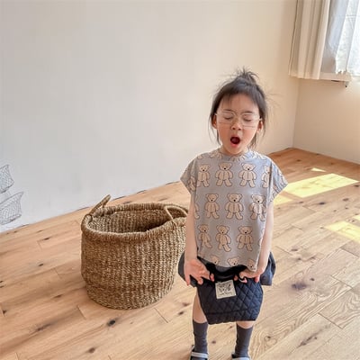 *門市熱銷*韓版高磅數滿版小熊落肩上衣11