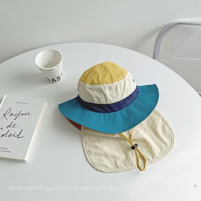 韓風撞色速乾防潑水遮陽漁夫帽(可拆遮脖子)6