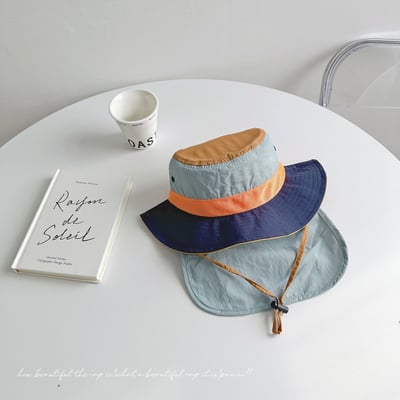 韓風撞色速乾防潑水遮陽漁夫帽(可拆遮脖子)4