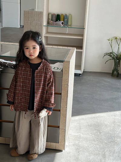 日系格子抽繩襯衫外套5