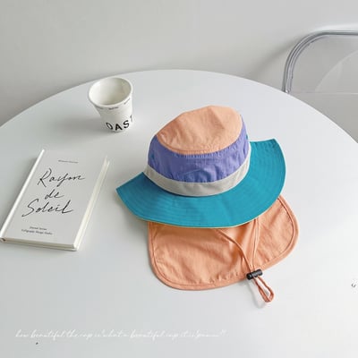 韓風撞色速乾防潑水遮陽漁夫帽(可拆遮脖子)5