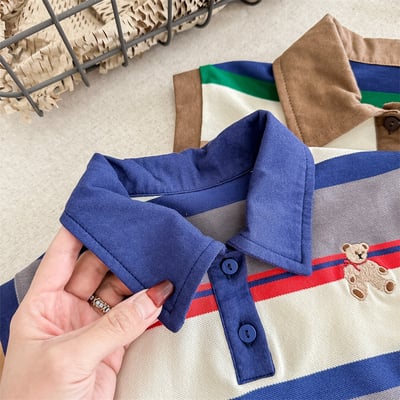 韓系刺繡小熊寬條紋有領上衣6