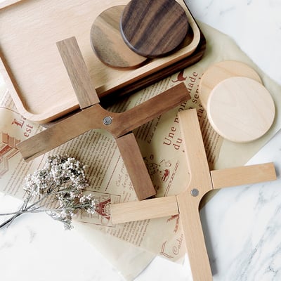 《原木摺疊鍋墊》櫸木/胡桃木4