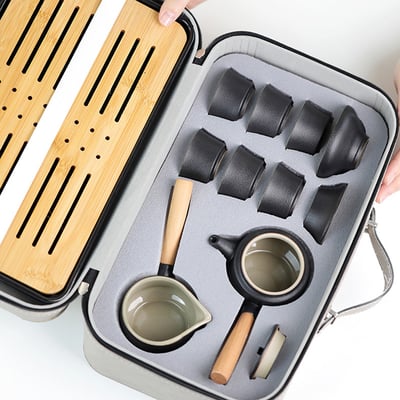 《陶瓷側把壺旅行茶具套組》附收納包4