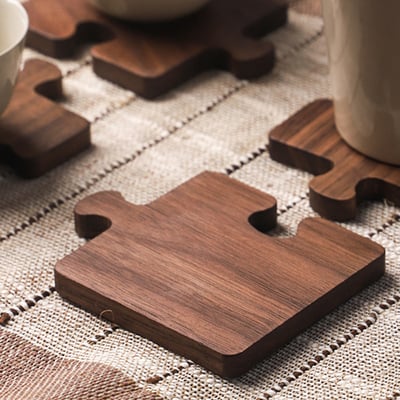 《拼圖原木杯墊》胡桃木2