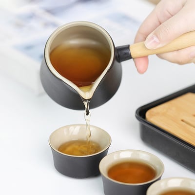 《陶瓷側把壺旅行茶具套組》附收納包6