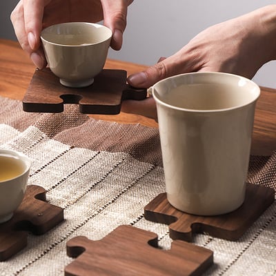 《拼圖原木杯墊》胡桃木7