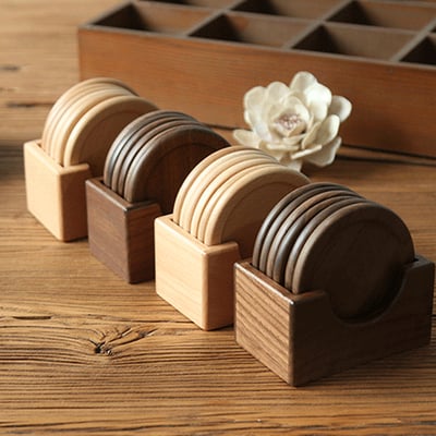 《日式原木杯墊套組》櫸木/胡桃木5