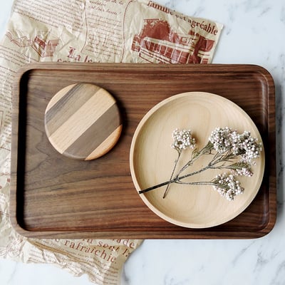 《日式原木圓形餐盤》櫸木/胡桃木4