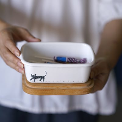 《可愛貓咪系列琺瑯奶油盒+木質上蓋》6