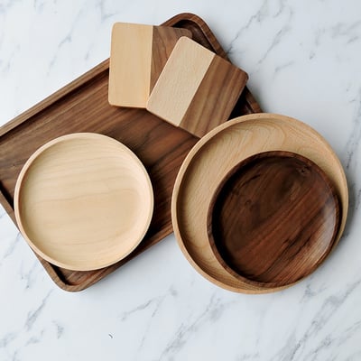 《日式原木圓形餐盤》櫸木/胡桃木3