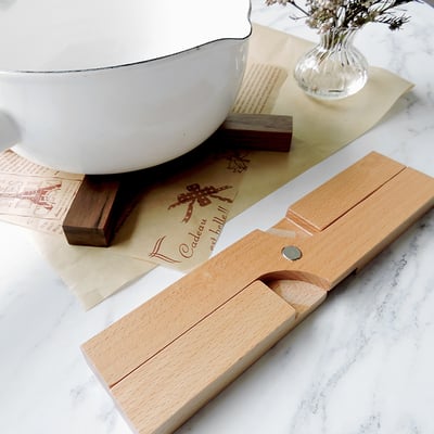 《原木摺疊鍋墊》櫸木/胡桃木3