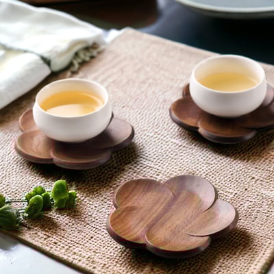 《日式花形胡桃木杯墊/壺承 》3