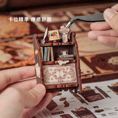 《 DIY木製迷你書屋 材料包》紓壓木屋 立體拼圖 交換禮物4