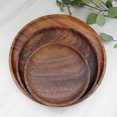 《胡桃木圓形餐盤》2