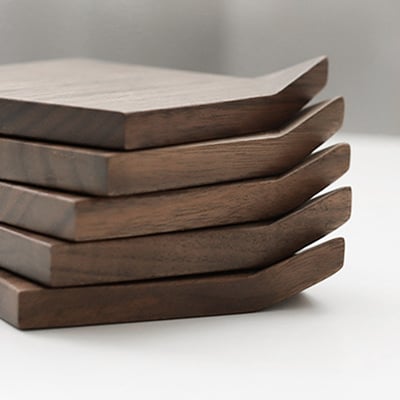 《折角原木杯墊》櫸木/胡桃木10