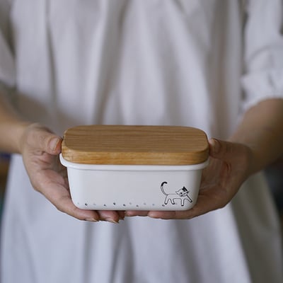 《可愛貓咪系列琺瑯奶油盒+木質上蓋》7