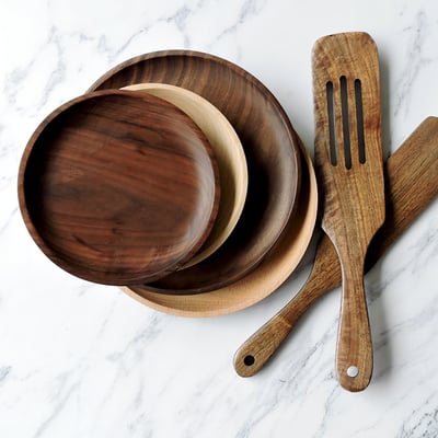 《日式原木圓形餐盤》櫸木/胡桃木2