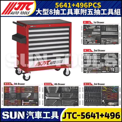 JTC-5641+496PCS 大型8抽工具車附五抽工具組1