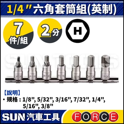 FORCE-2073S 7件 2分 六角套筒組 (英制)1