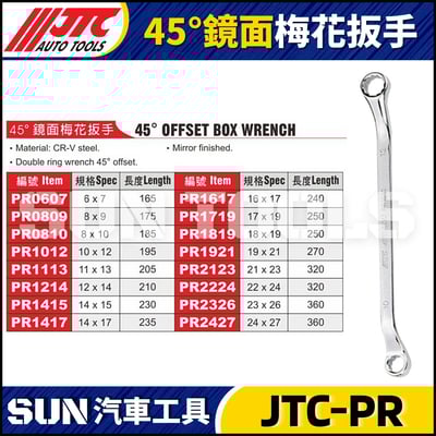 JTC-PR0607 0809 0810 1012 1113 1214 1415 1417 1617 1719 1819 1921 2123 2224 2326 2427  45°鏡面梅花扳手1