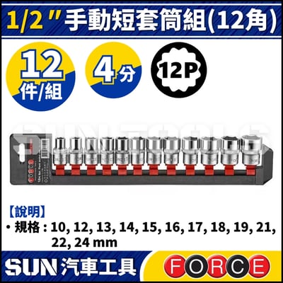 FORCE-4125-9 12件 4分 手動短套筒組 (12角)1