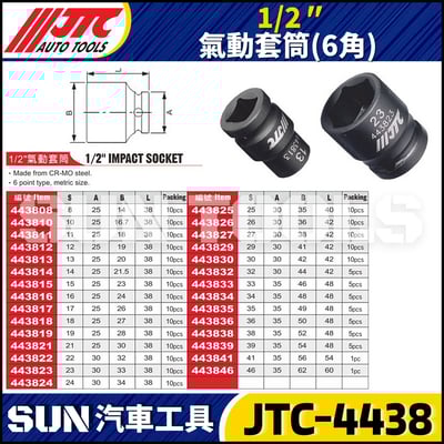 JTC-443808 443810 443811 443812 1/2" 氣動套筒 (六角)2