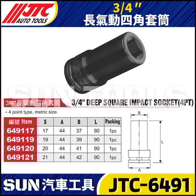 JTC-649117 649119 649120 649121 3/4" 長氣動四角套筒2