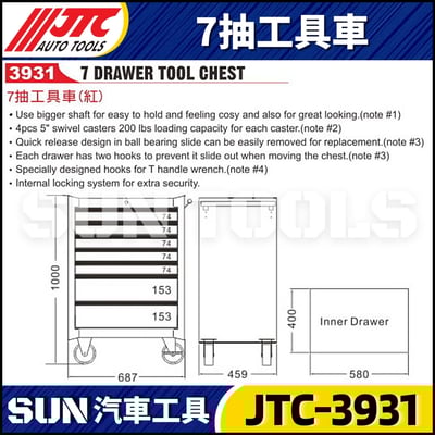 JTC-3931+185C C規 七抽工具車+185PCS三抽工具組14